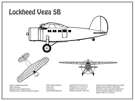 Lockheed Vega B Airplane Blueprint Drawing Plans For The Lockheed