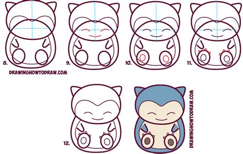 How To Draw Cute Snorlax Chibi Kawaii From Pokemon In Easy Step By Step Drawing Tutorial For