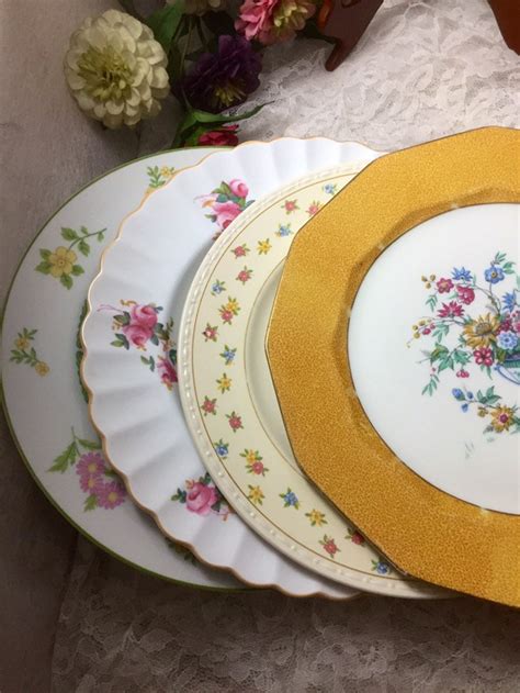 Vintage Mismatched China Dinner Plates Pink Yellow Boho Rustic Etsy