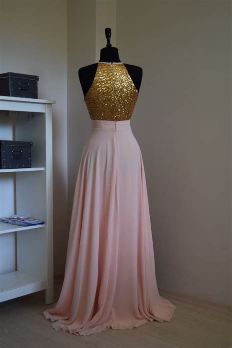 Handmade Charming Chiffon With Top Gold Sequin Bridesmaid Etsy