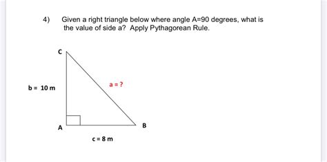 This is a right triangle. Solved: 4) Given A Right Triangle Below Where Angle A=90 D ...