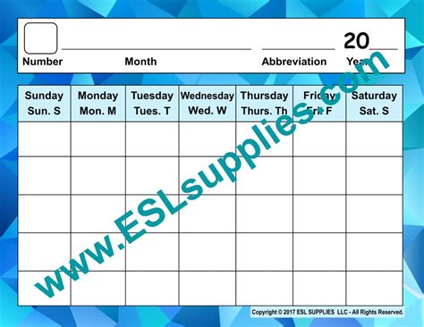 Calendar Blue Esl Life Skills Posters English Classroom Anchor Charts