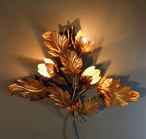 Vintage French Sculptural Gilt Metal Flower Wall Light Wall Lights