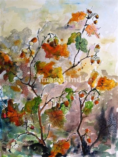 Acorns And Oak Leaves Watercolor Ink Painting By By Ginette Callaway