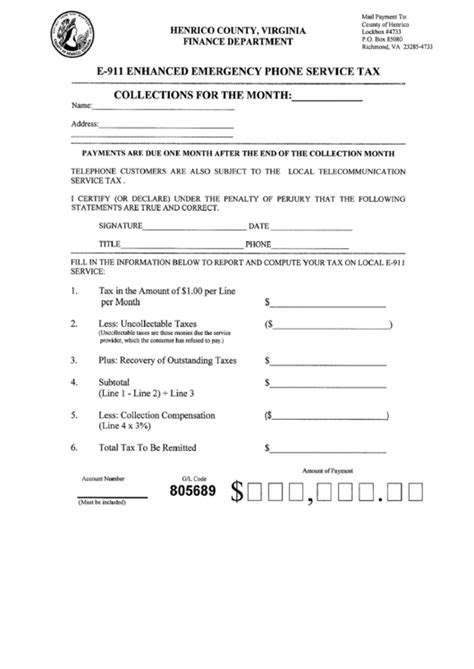 Form E 911 Enhanced Emergency Phone Service Tax Printable Pdf Download
