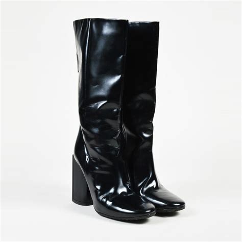 Rochas Black Patent Leather High Heel Tall Boots Lyst