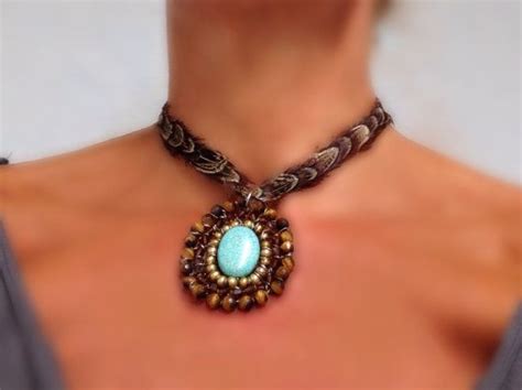 Southwestern Turquoise Gold Pendant On Feathers Or Suede Native