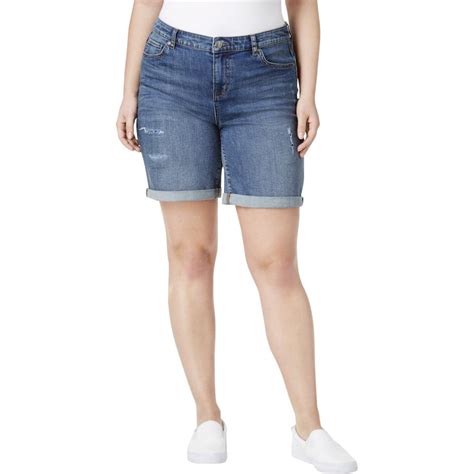 Style And Co Plus Womens Mid Rise Distressed Denim Shorts