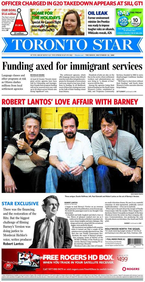 Newspaper The Toronto Star Canada Newspapers In Canada Thursday S Edition December 23 Of