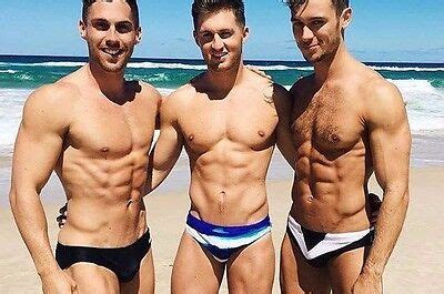 Shirtless Male Muscular Beefcake Speedo Beach Dude Trio PHOTO X Pinup C EBay