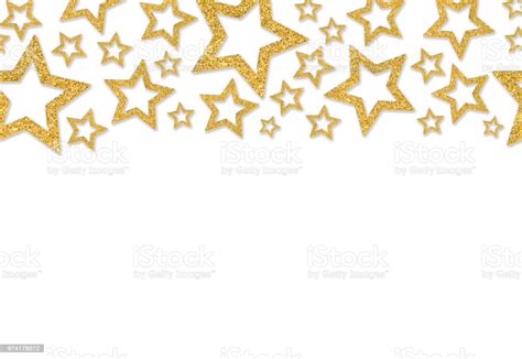 Border With Gold Stars Of Sequin Confetti Glitter Powder
