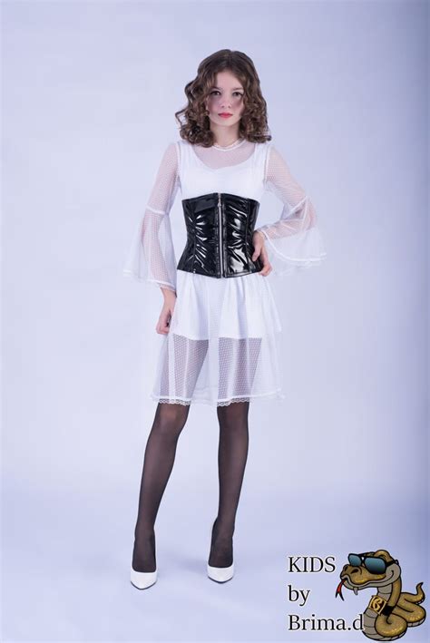 Custom Made White Dress With Lacquer Leather Corset Kids By Brimad