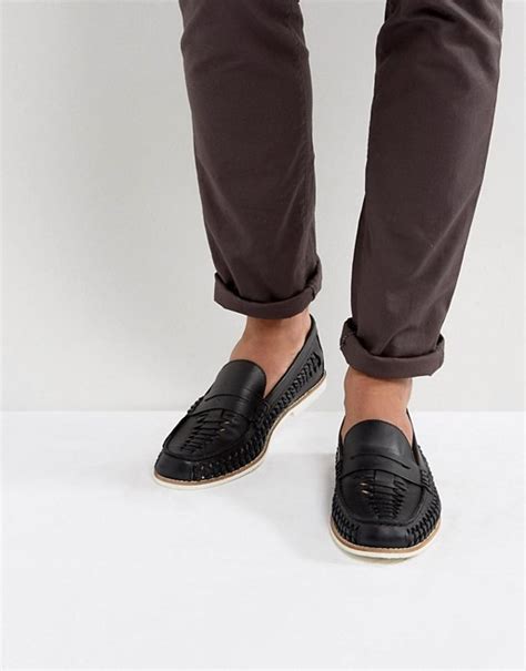 Kg By Kurt Geiger Woven Loafers In Black Leather Asos