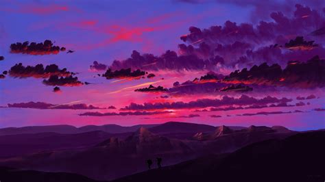Landscape Artwork Bisbiswas Sky Mountains Clouds Sunset Digital