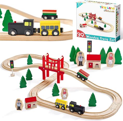 Tiny Land Wooden Train Set For Toddler 39 Piece With