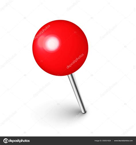 Realistic Red Push Pin Board Tack Isolated On White Background
