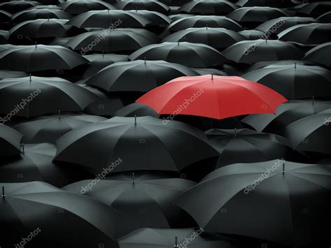 Red Umbrella Over Black Umbrellas — Stock Photo © Sashkin7 83552518