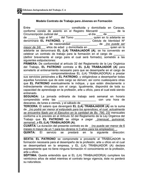 Modelo Contrato De Trabajo Para Una Obra Determinada Juris Line