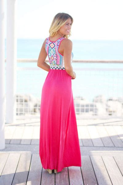 Coral Aztec Maxi Dress Maxi Dresses Saved By The Dress