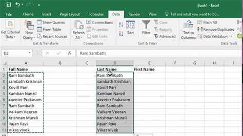 Splitting First And Last Names In A Cell Into Two Separate Cells Excel Youtube