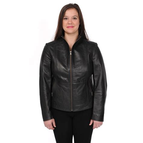Shop Excelled Womens Plus Size Lambskin Leather Fitted Scuba Jacket