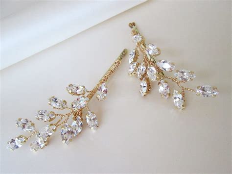 Swarovski Crystal Hair Pins Bridal Crystal Bobby Pins Leaf