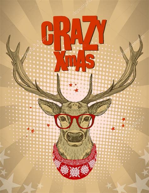 Hipster Deer Dressed In Red Glasses And Knitted Sweater Stock Vector