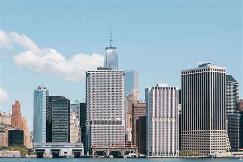 Horizontal Waterfront Daylight Skyline View Of Downtown Manhattan New