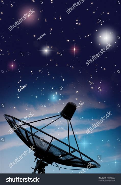 Satellite Dish Under Starry Night Sky Stock Photo 72043999