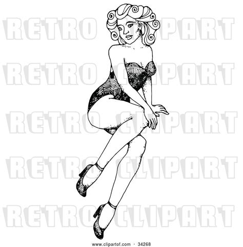 Vector Clip Art Of Retro Sexy Pinup Girl Sitting On The Floor With One Hand On Her Knee By C