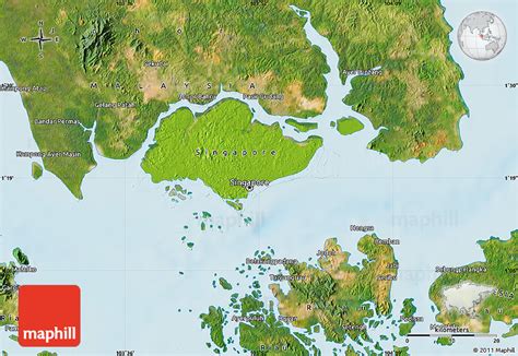 Physical Map Of Singapore Satellite Outside Shaded Relief Sea