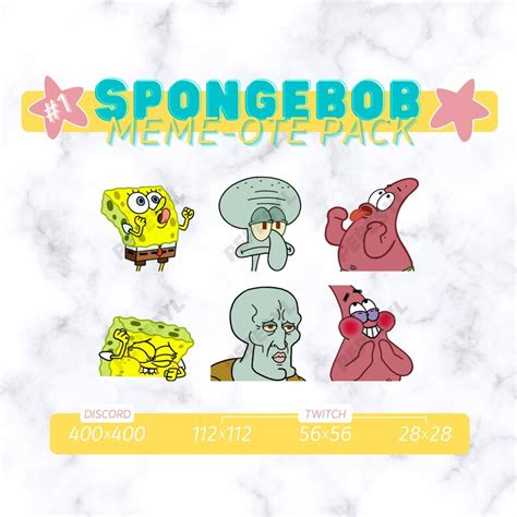 Spongebob Emote Pack 1 Discord Twitch Instant Download Etsy