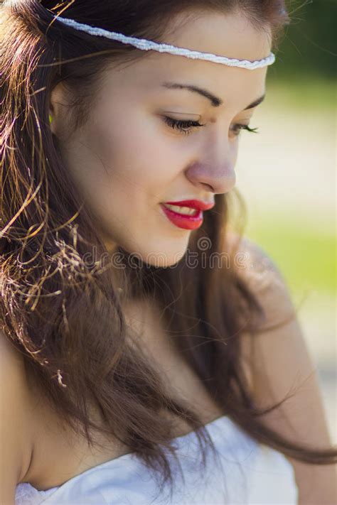 Portrait Of A Beautiful Brunette Girl In A Short Dress Stock Image