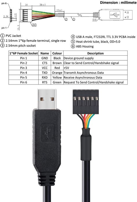 Buy Dtech Ftdi Usb Ttl Serial Adapter V Debug Cable Pin Female
