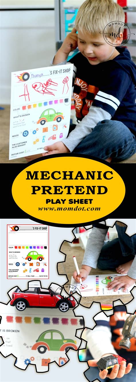 Mechanic Pretend Play Sheet Free Printable