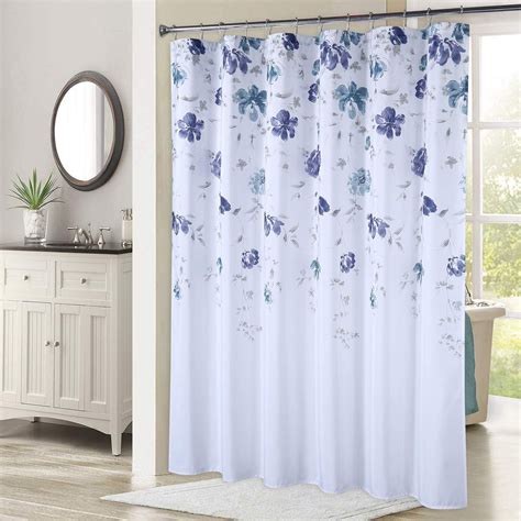 Haperlare Navy Blue Stall Fabric Shower Curtain Watercolor
