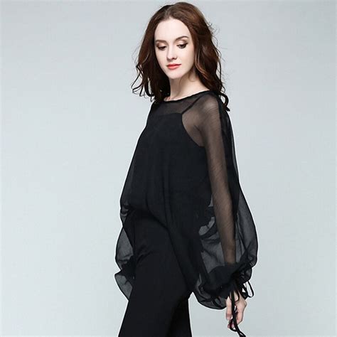 Lantern Sleeves Chiffon Blouse Women O Neck Matching Strap Vets Two Pieces Colors Formal Tops