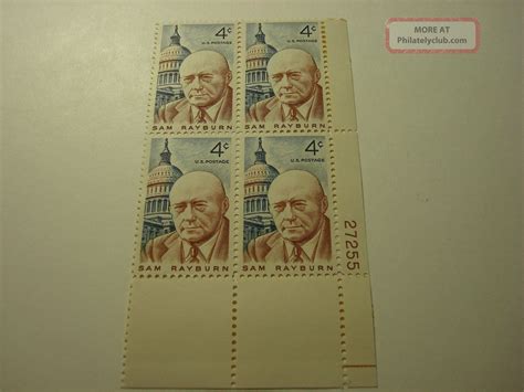 U S Stamp Plate Block 1202 4 Cent 1962 Sam Rayburn