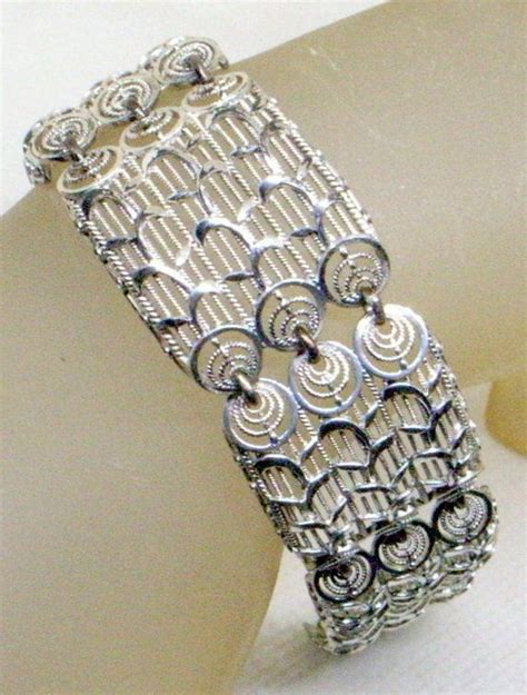 Vintage Alice Caviness Sterling Bracelet Intricate Filigree Wide Link