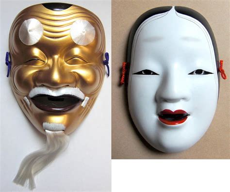 Japanese Traditional Noh Mask Set Okina Zo Onna Noh Men