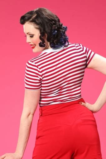 50s Elyse Striped Stretch Top In Red And White
