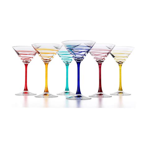 Roxy Martini Glasses Set Of 6 Fun Stylish Colorful Spiral Accent Cocktail Glass Set