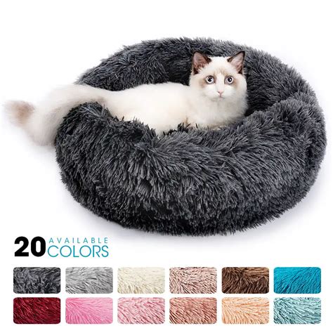 Cat Bed House Round Long Plush Super Soft Pet Dog Bed Winter Warm
