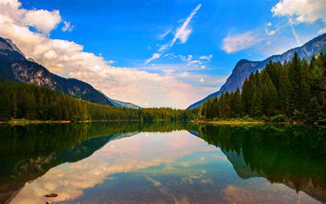 Nature Landscape Lake Reflection Mountains Clouds Forest Italy