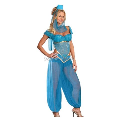 2019 New Adult Sexy Goddess Genie Jasmine Aladdin Princess Costume Genie Outfit Arabian Belly