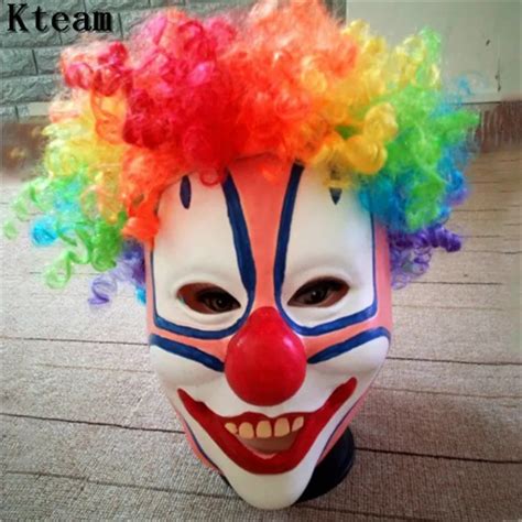 Deluxe Funny Party Cosplay Clown Mask Adult Men Latex Colorful Hair Halloween Clown Evil Killer