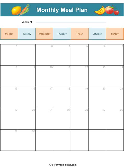 Printable Blank Monthly Meal Planner In Pdf Word And Excel