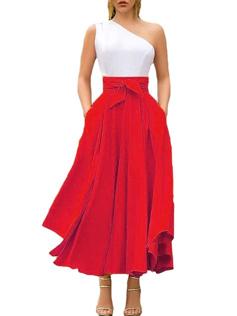 Summer Women Maxi Pleated Long Skirt Vintage High Waist Flared Skater Skirts Solid A Line Skirt