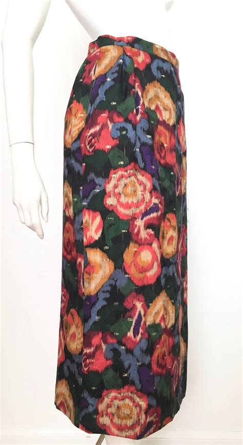 Emanuel Ungaro Parallele Paris 1980s Wool Silk Long Floral Skirt Size