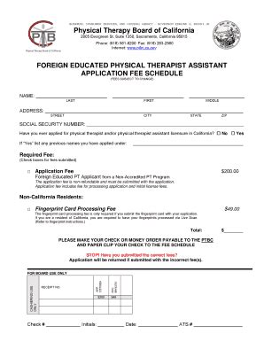 Fillable Online Ptbc Ca Physical Therapy Board Application Fee